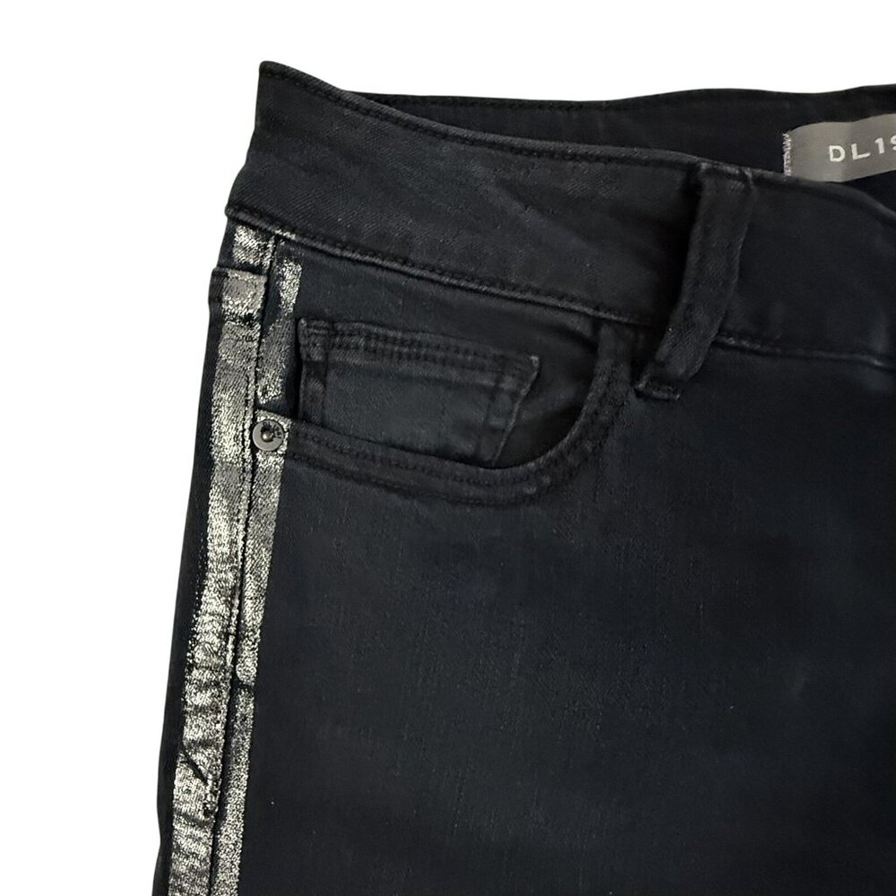DL1961 Jeans Womens 28 Florence Cropped Instasculpt Skinny Metallic Stripe Black - Picture 5 of 16